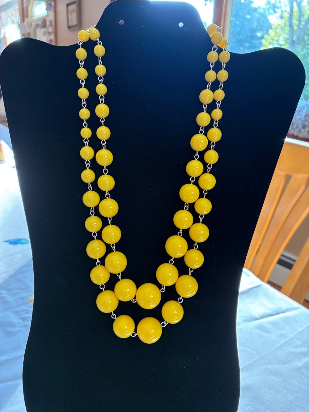Vintage Multi-Strand Yellow Beaded Statement Necklace Bonus - as is Bracelet